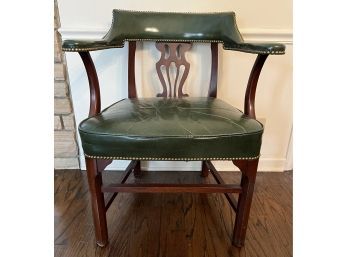 1960's Vintage Kittinger Cw-43 Harp-back Smoking Chair W Green Leather Upholstery
