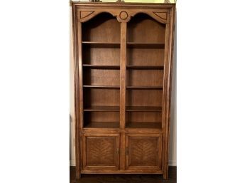 Solid Wood Bookcase With Adjustable Shelves & Built-in Cabinets