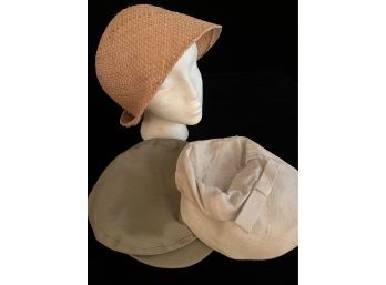 2 Sunhats, One Wicker, One Cloth, And A Driver Cap