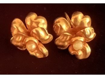 Vintage Pair Of 10k Rose Gold Clip-on Earrings