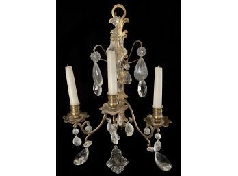 Beautiful Antique Heavy French Brass Crystal Sconce.