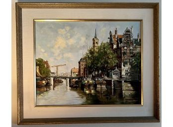 Framed Oil On Canvas Dutch Street Scene With Figures By P.C. Steenhouwer