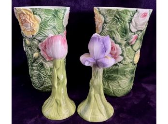 Italian Hand-painted Vases And Candle Holders