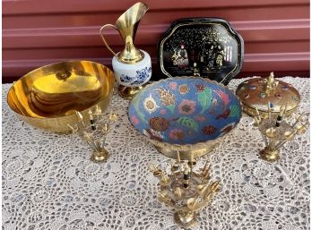 Brass & Metal Items, Incl. Sword Hors D'oeuvres Stickers, Bowls & Small Trays