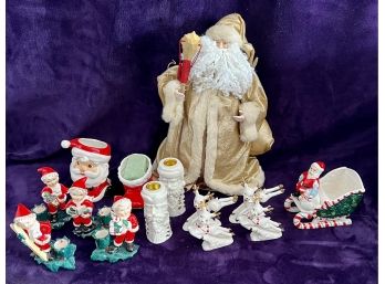 Vintage Holiday Decorations Incl. Santa Tree Topper, Carolers And More