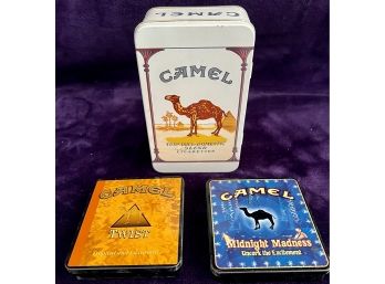 Vintage Camel Cigarettes Hinged Metal Case And 2 Other Camel Tins