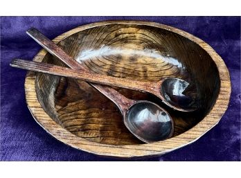 Wooden Salad Bowl With Serving Fork And Spoon