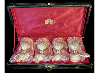 4 Vintage Brass Handmade Chalice Goblet In Box (See Photos For Brand)