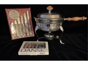 Heritage House Chafing Dish 2.5 Quart, Wellington Swords Steak Knives W Dansk Hors D'oeuvre Knives