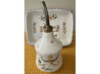 A Nice Small Stoneware Dish With An Oil Or Soap Dispenser (see Photos For Brands And Signutures)