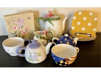 A Lovely Collection Of Sweet Tea Pots And Misc. Cups, Plates. With A Diary From Hallmark