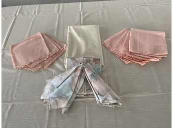 58x86' Rectangular & Matching 52x72' Oval Table Cloths With Multi, Salmon And Peach Cloth Napkins
