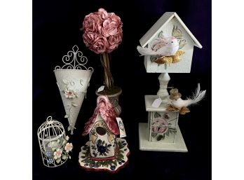 An Assortment Of Home Decor Inc. Bird Houses, And Cages