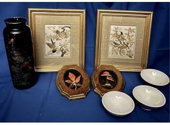 Nice Nature Themed Home Decor, Incl. 2 Bird Pictures & Vase