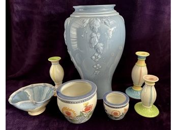 A Really Nice Assortment Of Home Decor. Incl. Planters, Vase, Candle Holders And More