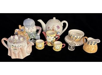 A Lovely Collection Of Sweet Tea Pots And Misc. Cups, Plates  Inc. Humpty Dumpty
