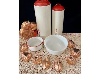Nesting Canisters, Copper Molds, An Acrylic Coated Small Pan & More