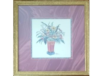 Lovely Boquet Of Flowers Print With Maroon Matte And Gold Toned Frame