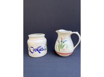 Really Nice Clay Design Pitcher And Cookie Jar