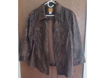 Unique Womens Indonesian Brown And Black Zip Up Jacket Size 16 W