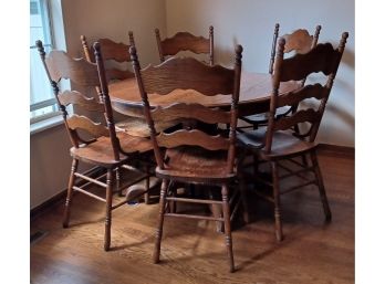 Round Kitchen Table On A Strong Pedestal With 23.5' Leaf And 6 Matching Chairs