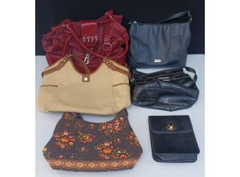 An Assortment Of Used Womens Purses Inc. Cabrelli One Brown Floral Made Of Material And More