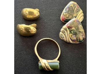 Vintage Earrings Inc. Monet And A Pair Of Abalone Shell With An Avon Gold Tone Ring