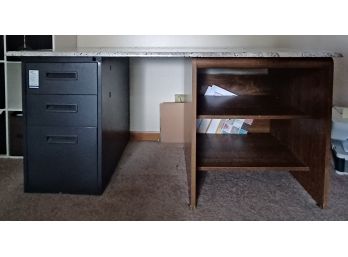Home-made Craft Desk With Counter-top Piece, File Cabinet And Small Shelf For Storage