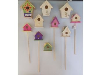 A Fun Assortment Of Wooden Bird Houses. Some Are Hand-painted