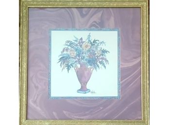 Lovely Boquet Of Flowers Print With Maroon Matte And Gold Toned Frame