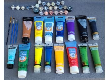Colorful Acrylic Paint With Brushes And More
