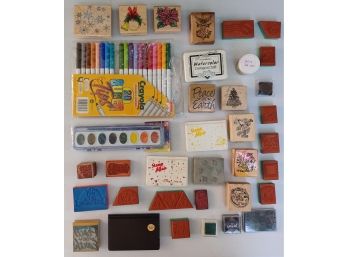 A Grouping Of Rubber Stamps And Ink Pads (used)