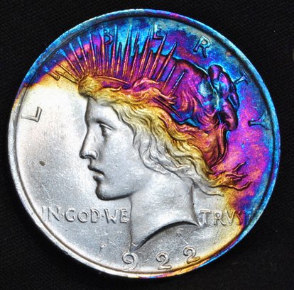 1922  Peace Silver Dollar UNCIRC  With RAINBOW Toning Superb Coin! (25rfd)