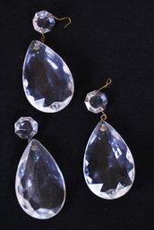 3 Antique Glass Chandelier Crystal Prisms TEARDROP 2.75' Lamp Jewelry Crafts