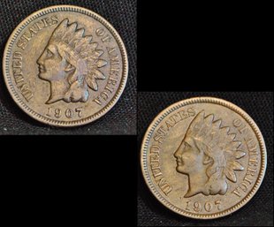 2  1907 Indian Head Cents FULL LIBERTY Some Diamonds NICE LOT! (3cpu2)