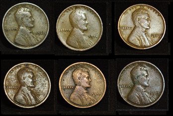 6  Early Lincoln Cents  1914  1917  1919  1920  1929  (wav28)