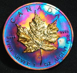 2013  Canada Silver Maple $5 Dollar .9999 1 Oz  BU SUPER Nice! RAINBOW TONING   (Tnn49)