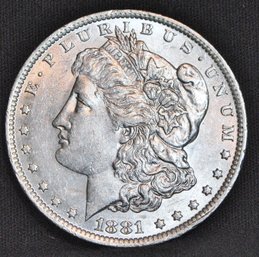 1881-O  Morgan Silver Dollar  AU Uncir Chest Feathering   Nice (MV8)