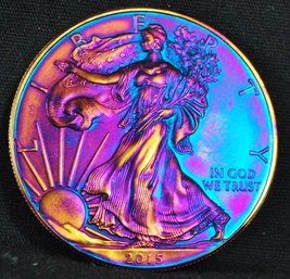 2015 American Silver Eagle Dollar .999 1 Oz RAINBOW! UNCIRC  (3xyg8)