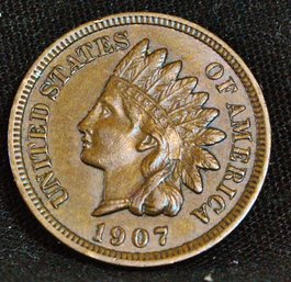 1907 Indian Head Cent FULL LIBERTY 4  Diamonds XF GORGEOUS!  (8xta4)