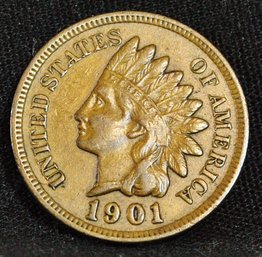 1901  Indian Head Cent FULL LIBERTY Near 4  Diamonds XF / VF Plus  Nice!  (67ret)