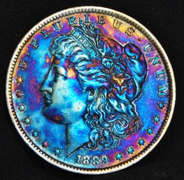 1889-o  Morgan Silver Dollar Uncirc  AU Chest Feathering! & RAINBOW (20dc4)