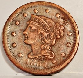 1854 Braided Hair Large Cent XF  Nice!  Sharp! (urg18)