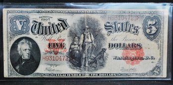 1907 Woodchopper US Legal Tender $5 Large Size Note VG SCARCE! (sch45)