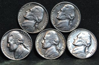 5  1961-D Jefferson Nickels BU (apf58)