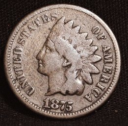 1875 Indian Head Cent  Fine / VF Solid Coin SHARP DATE Semi Key Date  (cap76)
