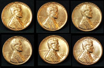 6  1960-D Lincoln Cents Pennies BU Red Brilliant Uncirc Superb  (2stp4)