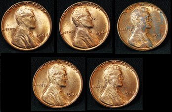 5   1948  Lincoln Cents Pennies BU Red Brilliant Uncirc Superb Proof-like (pha22)