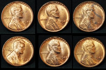 6  1948  Lincoln Cents Pennies BU Red Brilliant Uncirc Superb  (6jad9)
