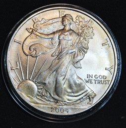 2004  American Silver Eagle Dollar BU SUPERB!  Some Toning 1 Oz .999  (5ads2)